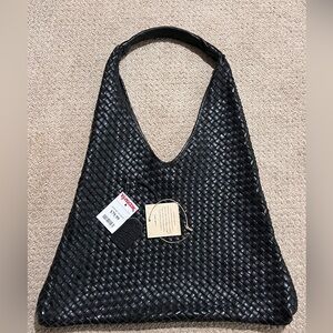 TJ Maxx Leather Black Woven Shoulder Bag